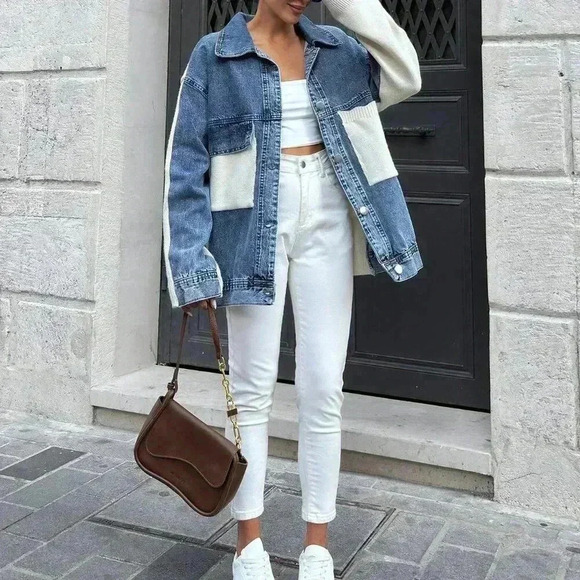 Apricot Casual Women's Denim Jacket With Knitwear Detail Outwear - Picture 6 of 7